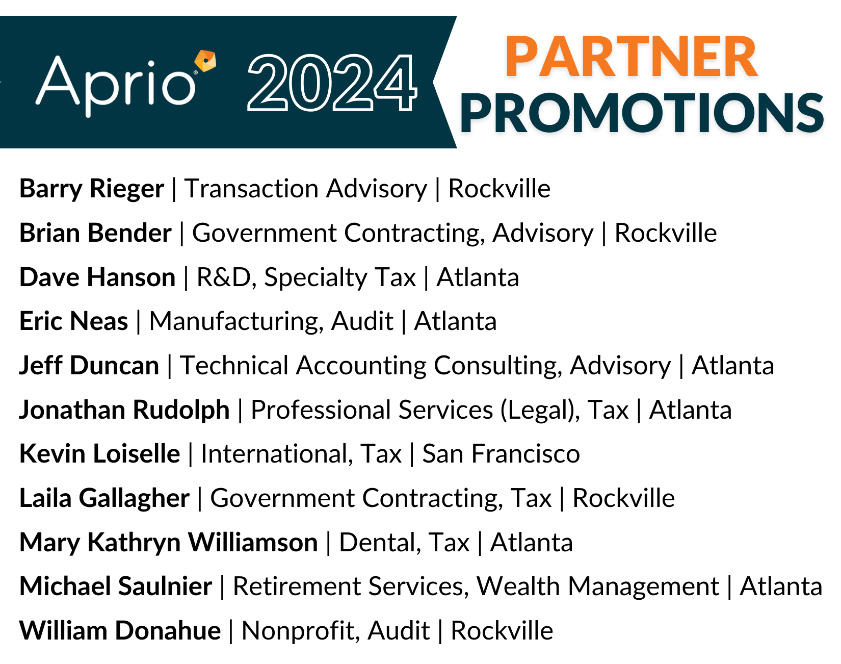 Aprio Welcomes 2024 Partner Class And Board Of Directors Aprio   2024 Partner Promotions List Flyer 