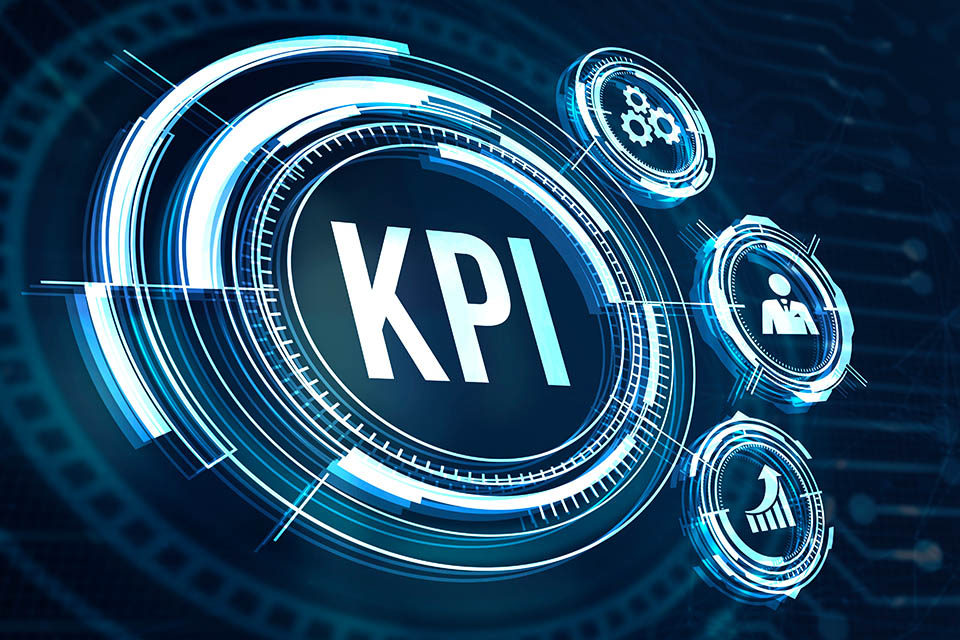 KPI text on blue background digital illustration, decorative