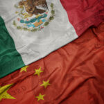 Mexico and China flags with USD background