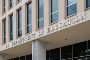 The Entrance of the Lyndon B. Johnson Department of Education building in Washington, DC