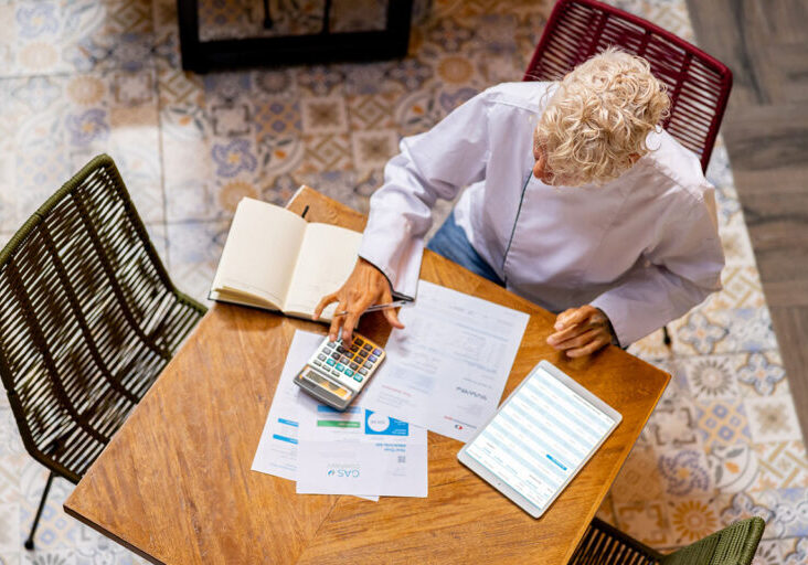 Business manager doing the books at a restaurant