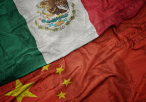 Mexico and China flags with USD background