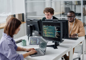 People working on computers in IT office